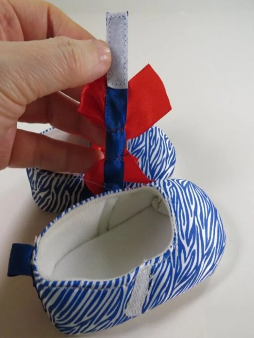 Baby Red White Blue Striped Baby Shoes with Red Bow Patriotic NEW
